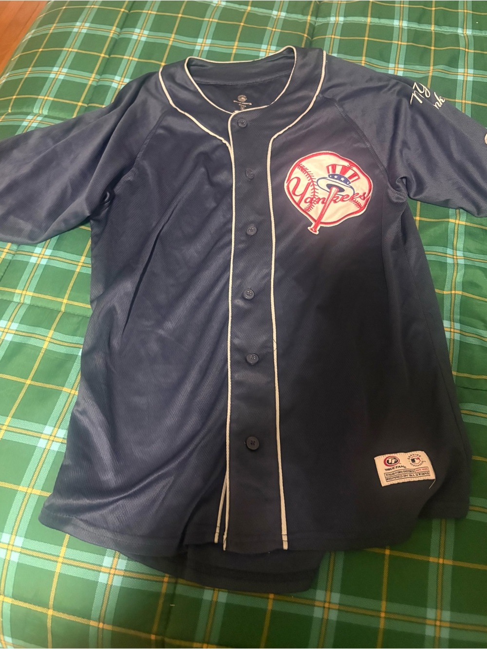 Men's Navy Button-Front Yankees Jersey with White Piping